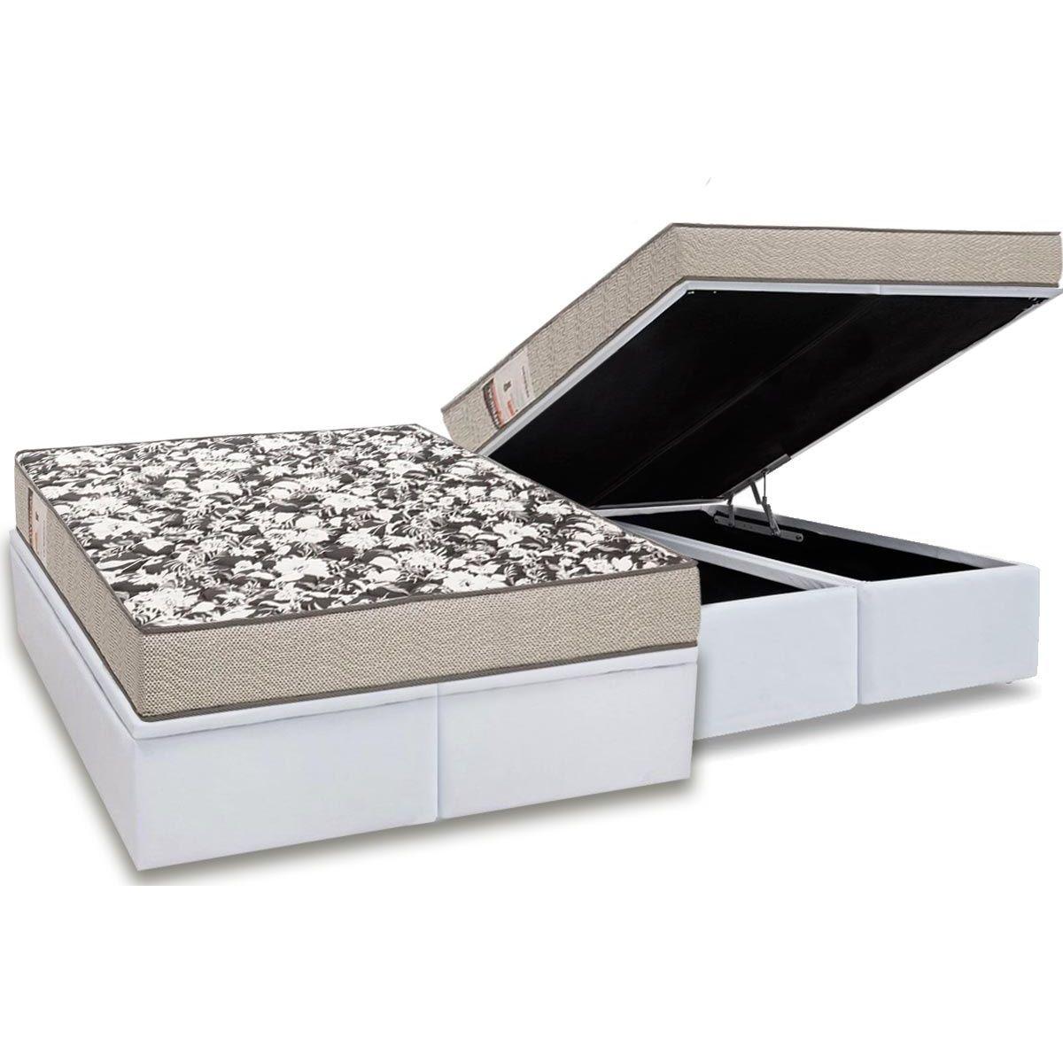 Cama Box Bau Queen Colchao Espuma Ortobom D26 Physical Ultra Resistente Base Crc Courano White 158x198