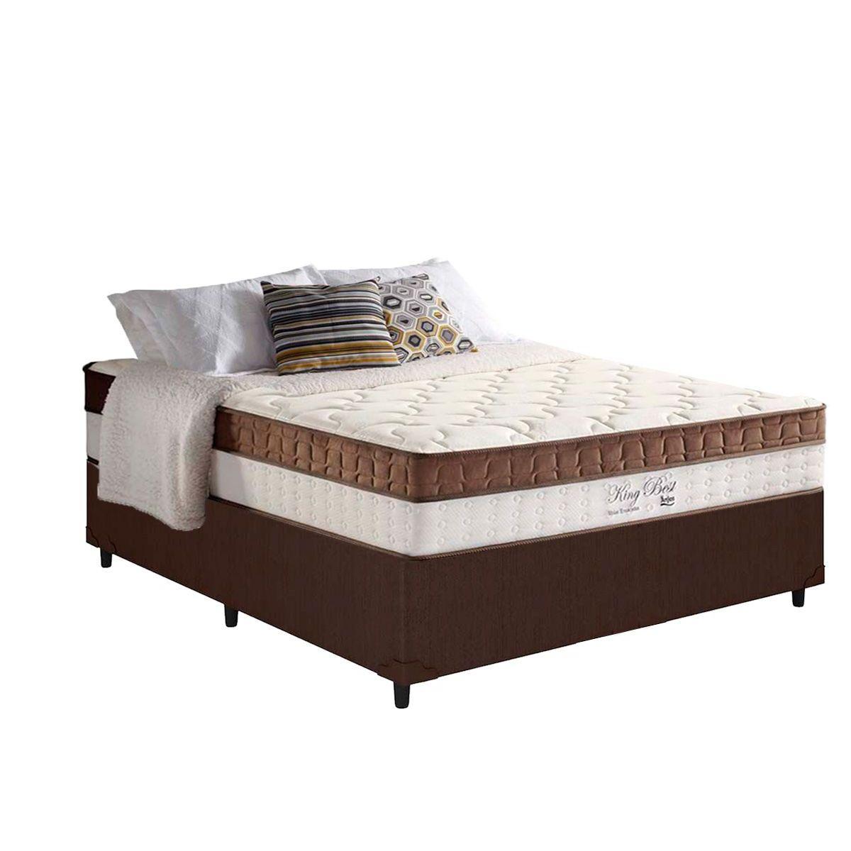 Cama Box Casal Colchao Molas Anjos Superlastic King Best Base Courano Brown 138x188