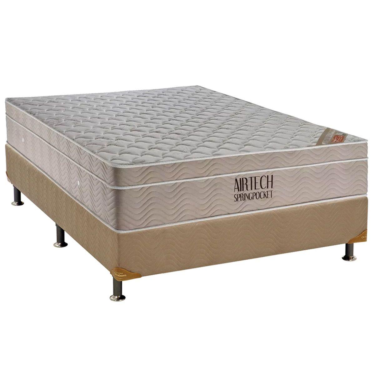 Cama Box Casal Colchao Molas Superpocket Ensacadas Ortobom Fort Airtech Spring Base Crc Suede Clean 138x188