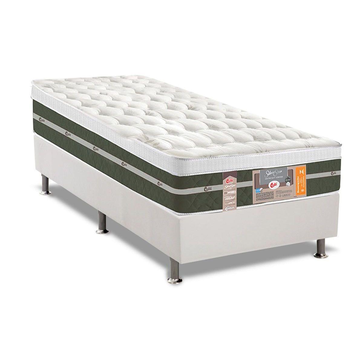 Cama Box Solteiro Colchao Molas Castor Bonnel Silver Star Air Base Crc Courano White 88x188