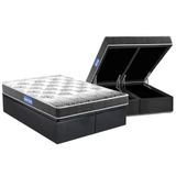 Cama Box Bau Queen Colchao Espuma Probel D20 Guarda Costas Resistente Black Base Crc Suede Gray 158x198