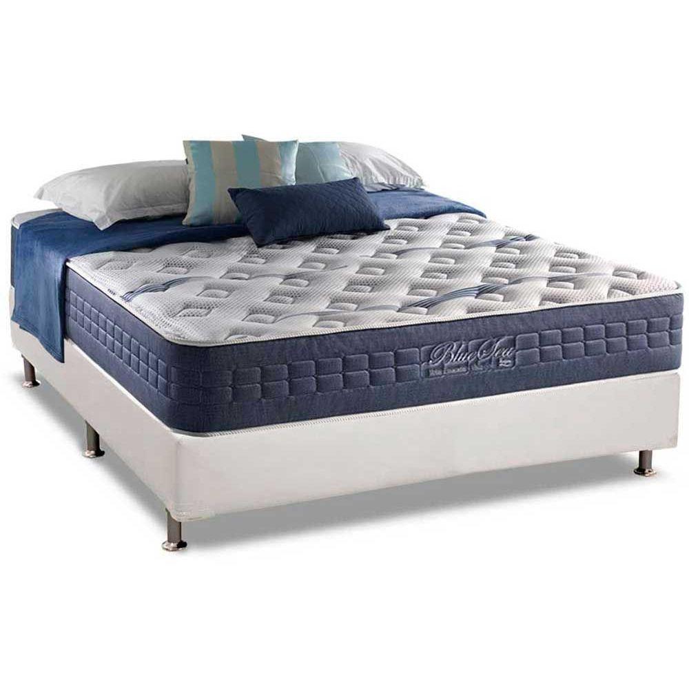 Cama Box Casal Colchao Molas Anjos Masterpocket Ensacadas Blue Sea Base Crc Courano White 138x188