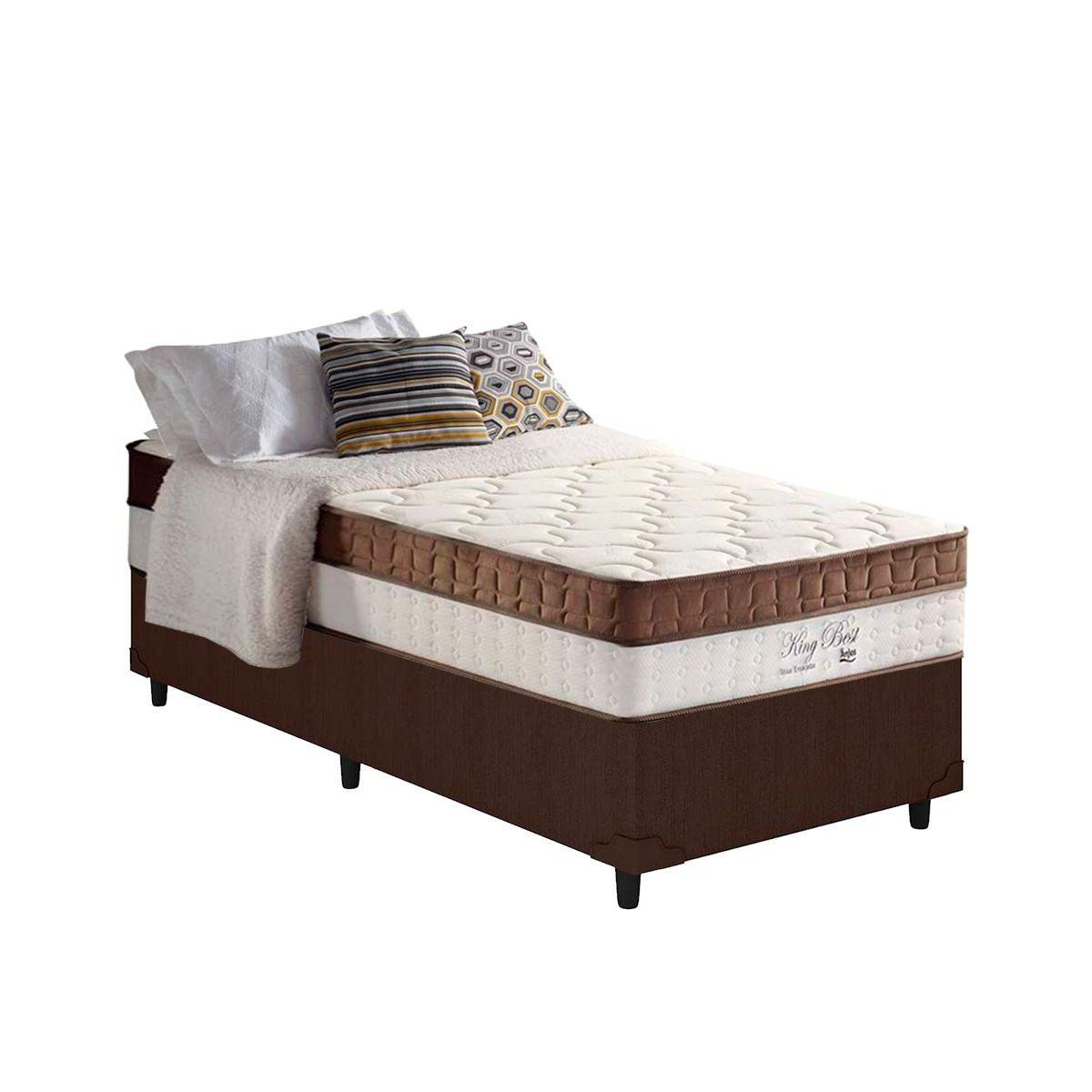 Cama Box Solteiro Colchao Molas Anjos Superlastic King Best Base Courano Brown 88x188