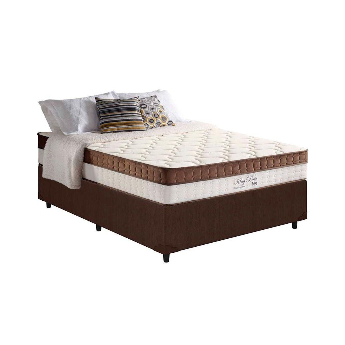 Cama Box Casal Colchao Molas Ensacadas Anjos Masterpocket New King Base Courano Brown 138x188