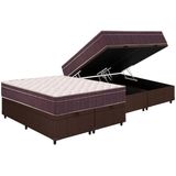 Cama Box Bau Queen Colchao Espuma Ortobom D28 Airtech 60 Euro Pillow Base Crc Courano Brown 158x198