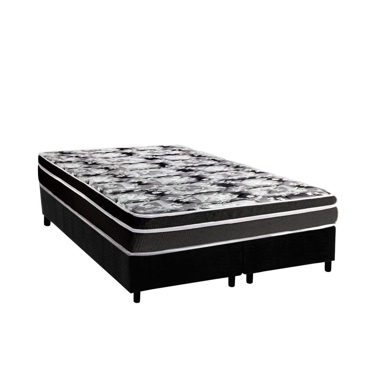 Cama Box Queen Colchao Espuma D45 Luckspuma Gran Luck Pro Base Crc Suede Black 158x198