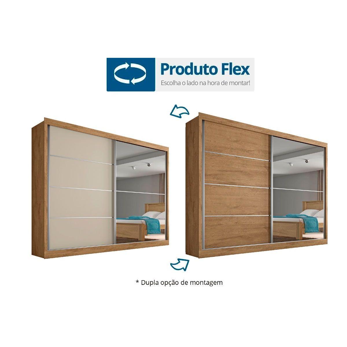 Guarda Roupa 2 Portas De Correr E 4 Gavetas C 1 Espelho Verona Plus Amendoa Off White Europa