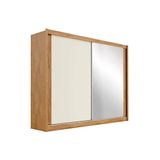 Guarda Roupa Casal 2 Portas De Correr E 4 Gavetas C Espelho Creta Amendoa Off White Europa