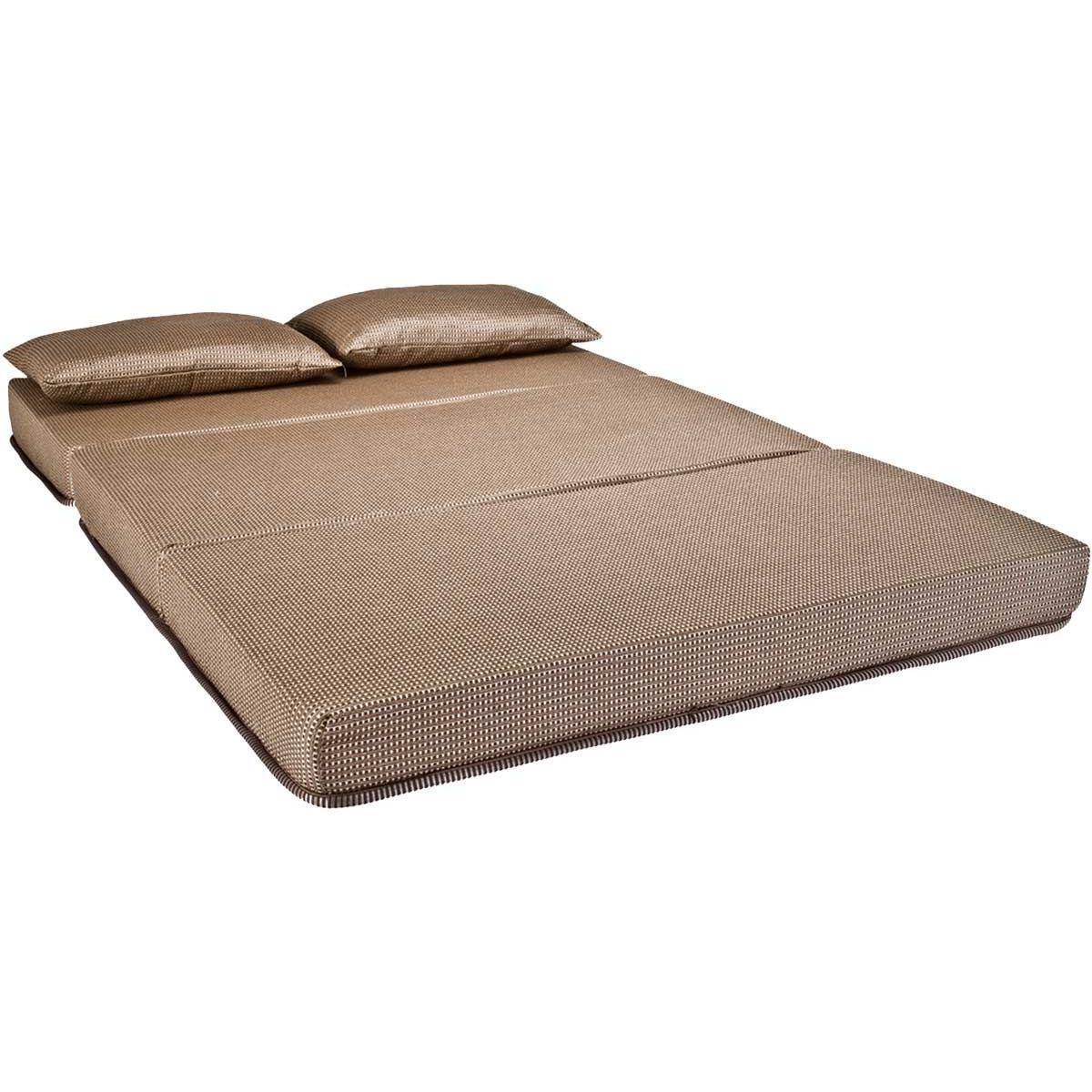 Sofa Cama Casal Luck Puff D23 Tecido Marrom Quadriculado Luckspuma