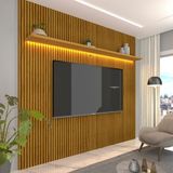 Painel Para Tv Com Led Requinte 220 Naturale Impressão Ripado 3d - Gelius