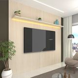 Painel Para Tv Com Led Requinte 220 Off White Impressão Ripado 3d - Gelius