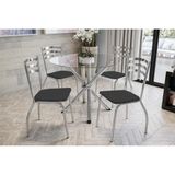 Sala De Jantar Completa Volga C Tampo Vidro 95cm 4 Cadeiras Portugal Cromado Courano Preto Kappesberg