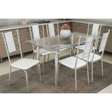 Sala De Jantar Completa Elba C Tampo Vidro 140cm 6 Cadeiras Lisboa Cromado Courano Branco Kappesberg