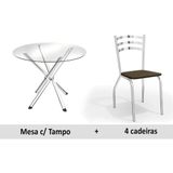 Sala De Jantar Completa Volga C Tampo Vidro 95cm 4 Cadeiras Portugal Cromado Courano Marrom Kappesberg
