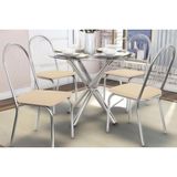 Sala De Jantar Completa Volga C Tampo Vidro 95cm 4 Cadeiras Noruega Cromado Courano Nude Kappesberg
