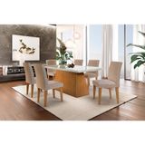Sala De Jantar Completa Luna C Tampo Madeirado C Vidro 180cm 6 Cadeiras Grecia Imbuia Linho Rustico Rufato