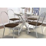 Sala De Jantar Completa Volga C Tampo Vidro 95cm 4 Cadeiras Noruega Cromado Courano Marrom Kappesberg