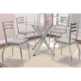 Sala De Jantar Completa Volga C Tampo Vidro 90cm 4 Cadeiras Portugal Cromado Courano Branco Kappesberg