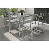 Sala De Jantar Completa Elba C Tampo Vidro 140cm 4 Cadeiras Napoles Cromado Branco Kappesberg