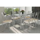 Sala De Jantar Completa Elba C Tampo Vidro 140cm 6 Cadeiras Napoles Cromado Courano Nude Kappesberg