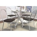Sala De Jantar Completa Volga C Tampo Vidro 95cm 4 Cadeiras Noruega Cromado Courano Preto Kappesberg