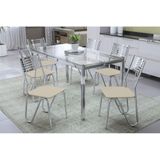 Sala De Jantar Completa Reno C Tampo Vidro 150cm 6 Cadeiras Napoles Cromado Courano Nude Kappesberg