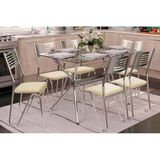 Sala De Jantar Completa Loire C Tampo Vidro 120cm 6 Cadeiras Napoles Cromado Courano Nude Kappesberg