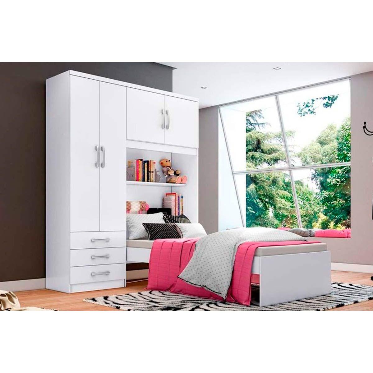 Guarda Roupa Solteiro 4 Portas E 3 Gavetas C Cama Cravo Branco Henn