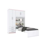 Guarda Roupa Solteiro 4 Portas E 3 Gavetas C Cama Cravo Branco Rosa Henn