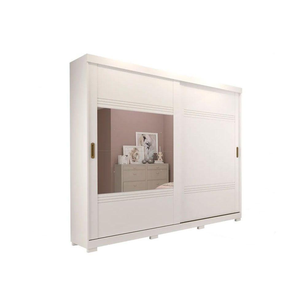 Guarda Roupa Casal 2 Portas De Correr E 4 Gavetas C 1 Espelho E Pes Blumenau Branco Panan