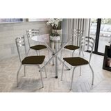 Sala De Jantar Completa Volga C Tampo Vidro 95cm 4 Cadeiras Portugal Cromado Courano Marrom Kappesberg