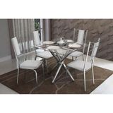 Sala De Jantar Completa Volga C Tampo Vidro 90cm 4 Cadeiras Lisboa Cromado Courano Branco Kappesberg
