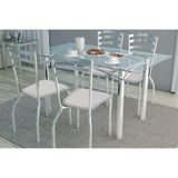 Sala De Jantar Completa Elba C Tampo Vidro 120cm 4 Cadeiras Portugal Cromado Courano Branco Kappesberg