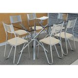 Sala De Jantar Completa Volga C Tampo Vidro 150cm 6 Cadeiras Napoles Cromado Courano Nude Kappesberg