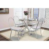 Sala De Jantar Completa Volga C Tampo Vidro 95cm 4 Cadeiras Noruega Cromado Courano Branco Kappesberg