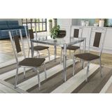 Sala De Jantar Completa Reno C Tampo Vidro 90cm 4 Cadeiras Florenca Cromado Courano Marrom Kappesberg