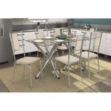 Sala De Jantar Completa Volga C Tampo Vidro 150cm 6 Cadeiras Lisboa Cromado Courano Nude Kappesberg