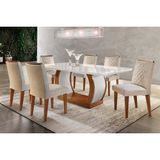 Sala De Jantar Completa Jade C Tampo Madeirado C Vidro Canto Reto 180cm 6 Cadeiras Jade Imbuia Veludo Creme Rufato