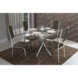 Sala De Jantar Completa Volga C Tampo Vidro 90cm 4 Cadeiras Lisboa Cromado Courano Marrom Kappesberg