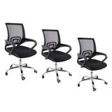 Kit 3 Cadeiras De Escritorio Begonia Tela Mesh Ergonomico - Preto