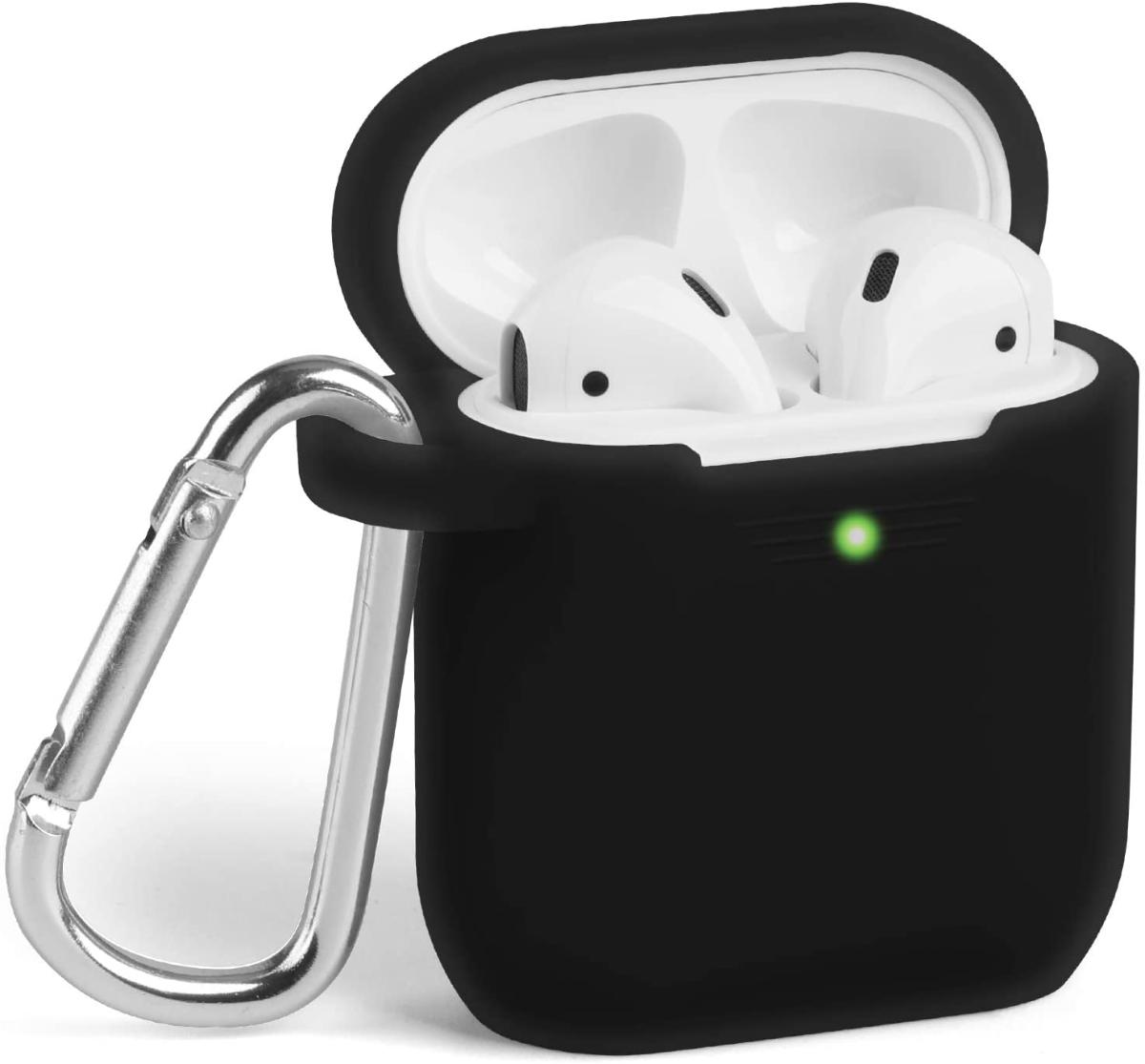 Capa de caixa dos AirPods GMYLE com chaveiro, LED dianteiro visível Silicone Full Protective Wireless Charging Airpods Earbuds Capa Kit De acessório