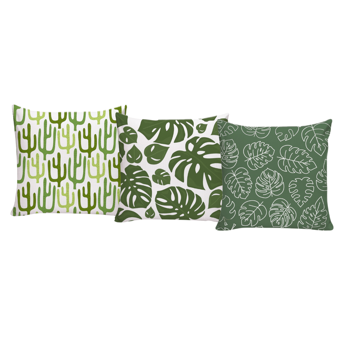 Kit 3 Almofadas Decorativas Para Sofá 40x40 Verde E Plantas