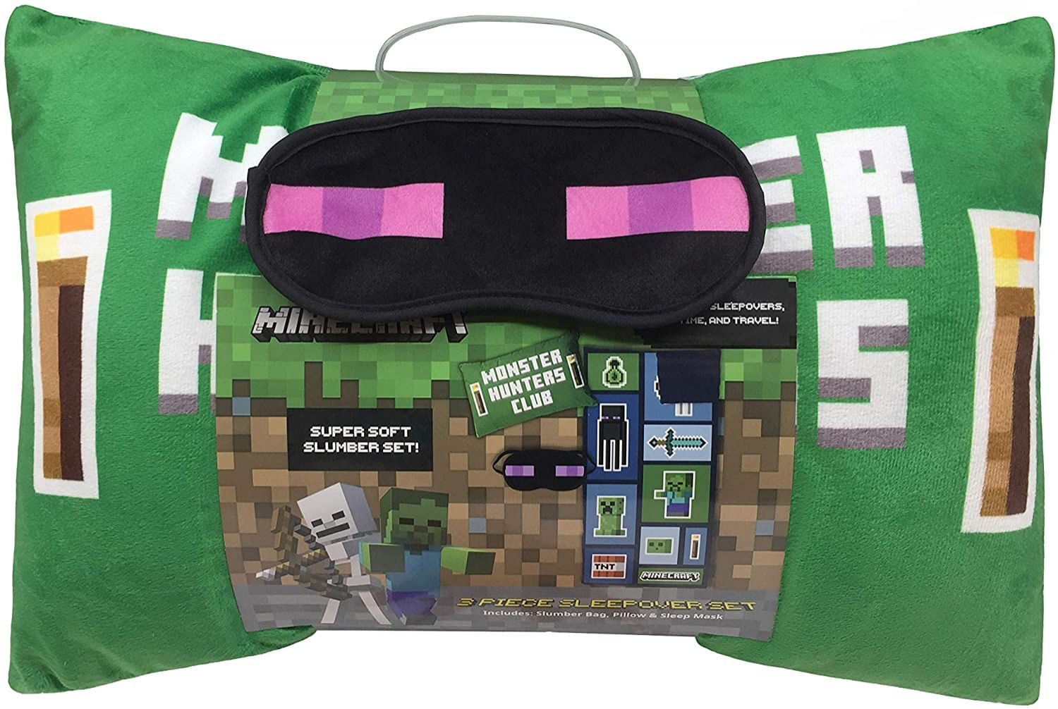 Minecraft Creeper 3 Piece Sleepover Set - Aconchegante E Quente Kids Slumber Bag Com Travesseiro E Máscara De Olho (produto Oficial De Minec