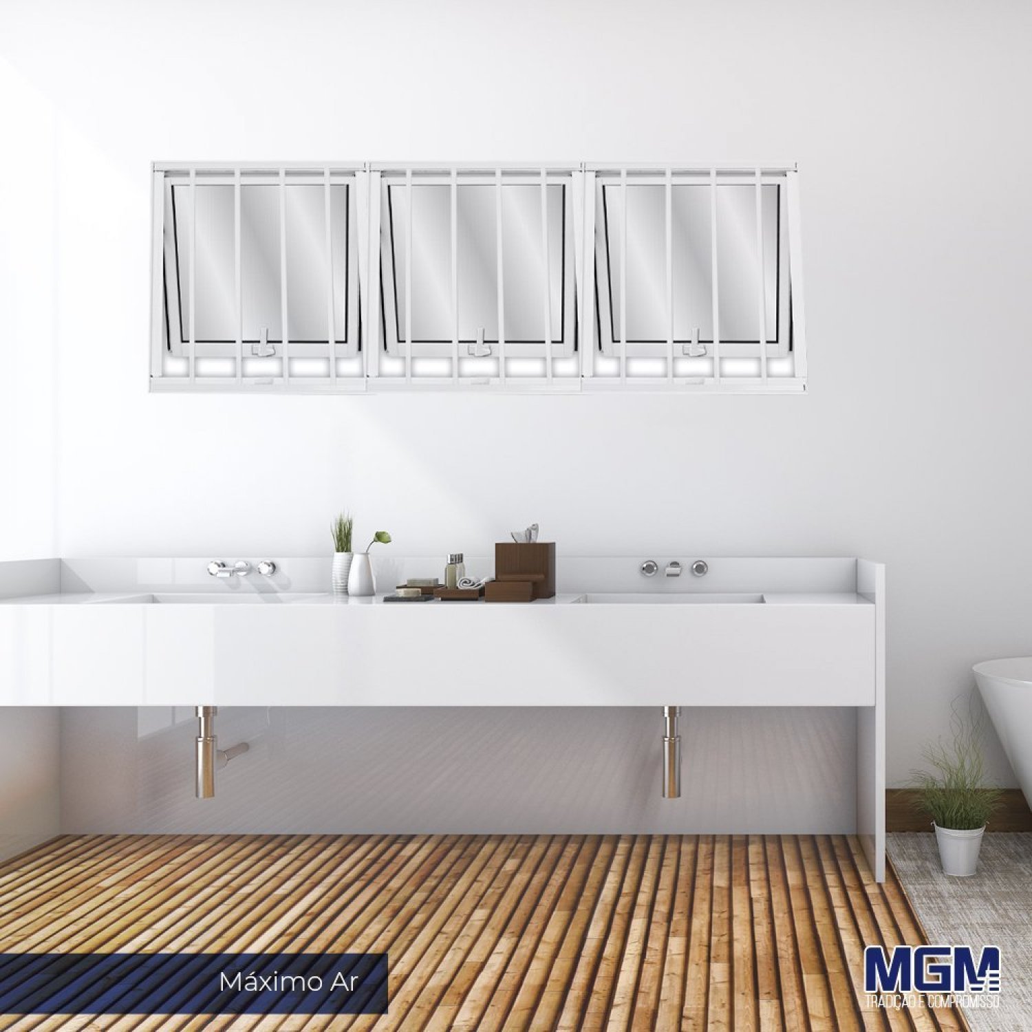 Janela De Alumínio Maxim-ar 40x60cm Com Grade E Vidro Liso Soft Mgm Branco Branco