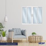 Janela De Alumínio De Correr 120x150cm 4 Folhas 2 Fixas Com Vidro Liso Linha Solida Mgm  Branco