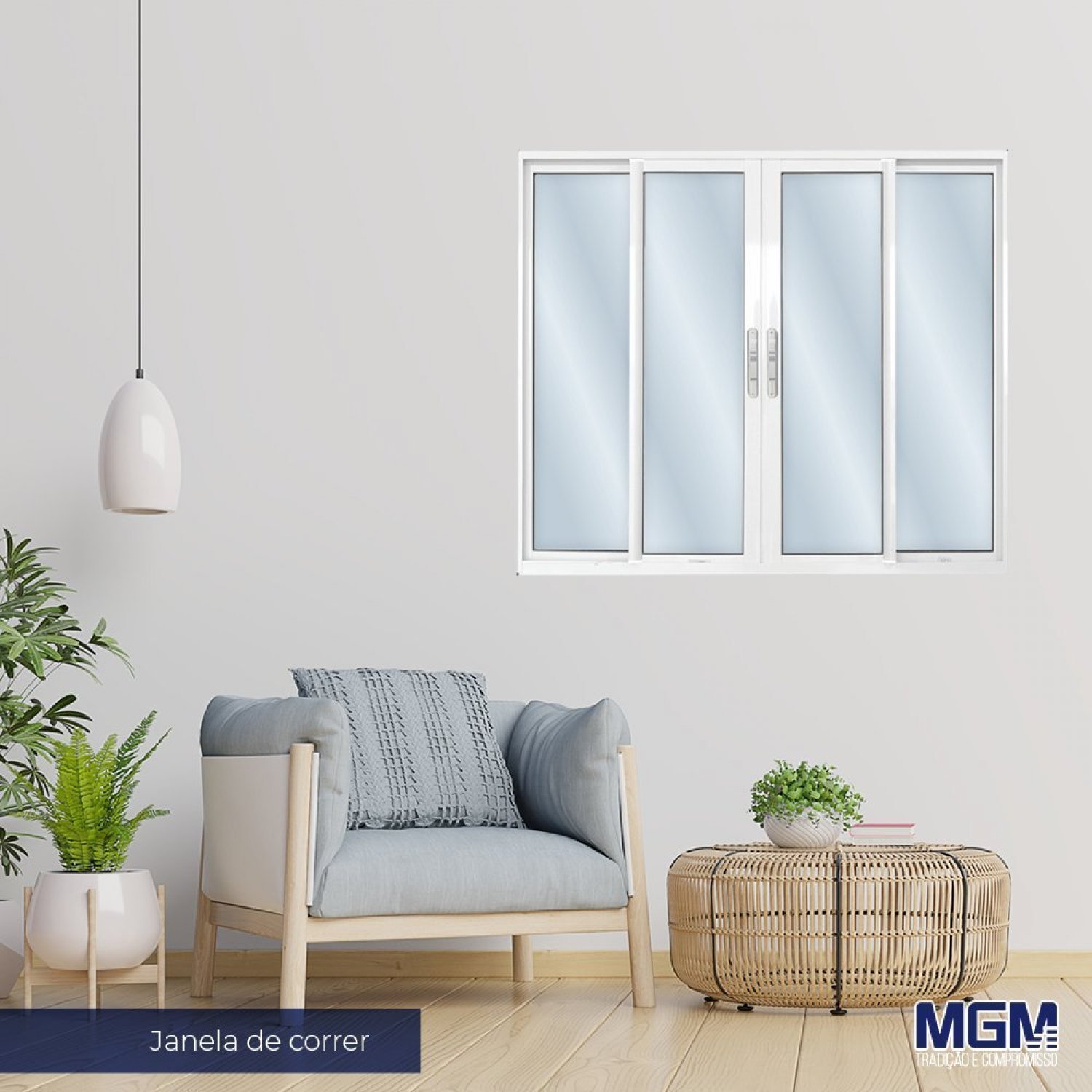 Janela De Alumínio De Correr 120x150cm 4 Folhas 2 Fixas Com Vidro Liso Linha Solida Mgm  Branco