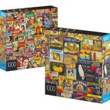 2-Pack de Quebra-Cabeças de Jigsaw de 1000 peças, para adultos, famílias e crianças de 8 anos ou mais, Quadrinhos Retrô e Rótulos de Frutas