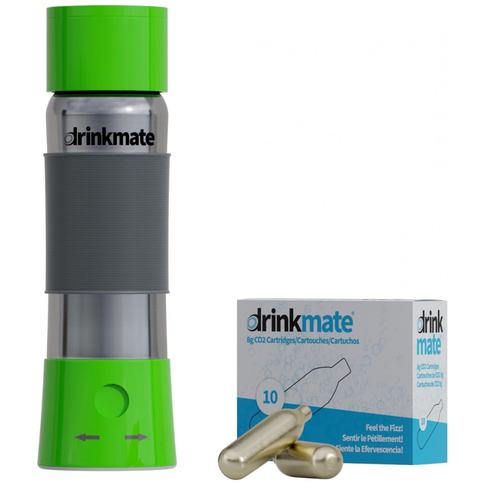 Garrafa De Água Carbonatada Com 10 Carregadores De Co2 De 8g, Drinkmate, Verde