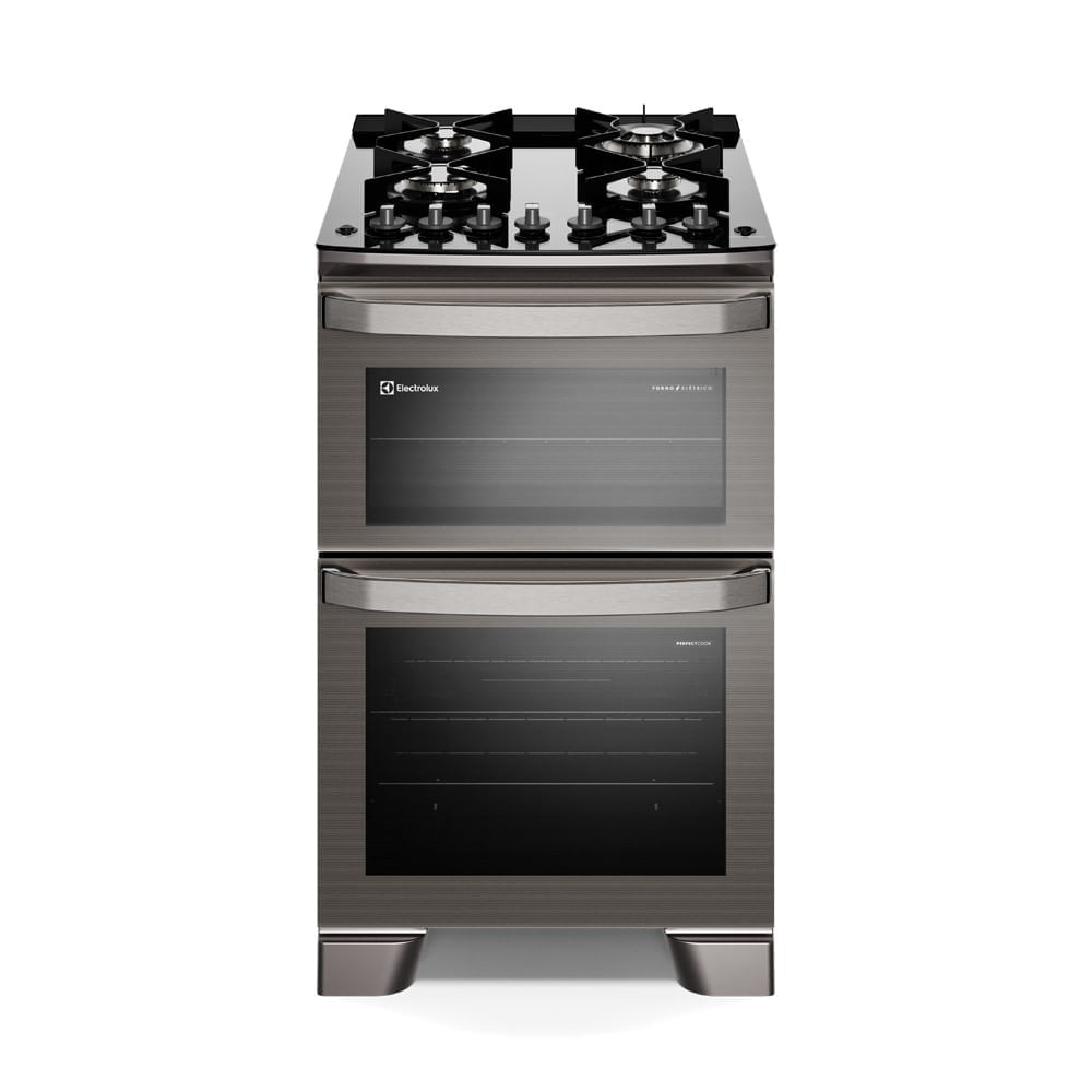 Fogão 4 Bocas Electrolux Cinza Experience Com Mesa De Vidro, Duplo Forno E Perfectcook360 (fe4dc) 220v