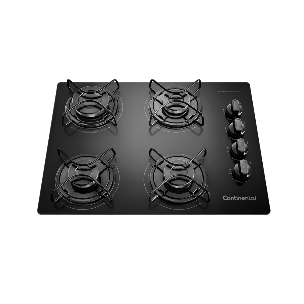 Cooktop 4 Bocas Continental A Gás De Vidro  Temperado Preto (kc4gp) Bivolt